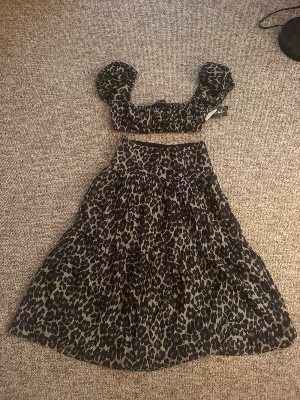 Nicole Miller Brown and Black Leopard A-Line Skirt